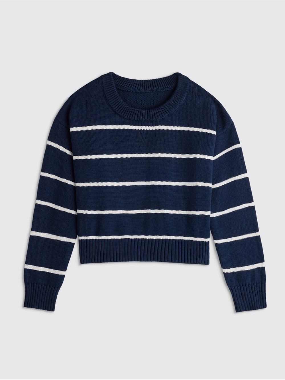 Quince Navy and White Striped Organic Cotton Crewneck Sweater